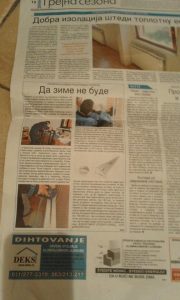 Članak u novinama DNEVNIK o firmi DEKS i ENERGETSKOJ EFIKASNOSTI